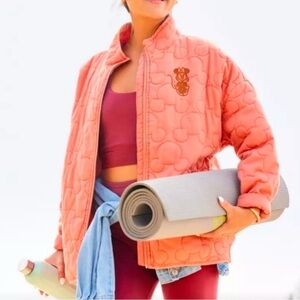 Disney Coral Quilted Bomber Jacket with Embroidered Mickey
